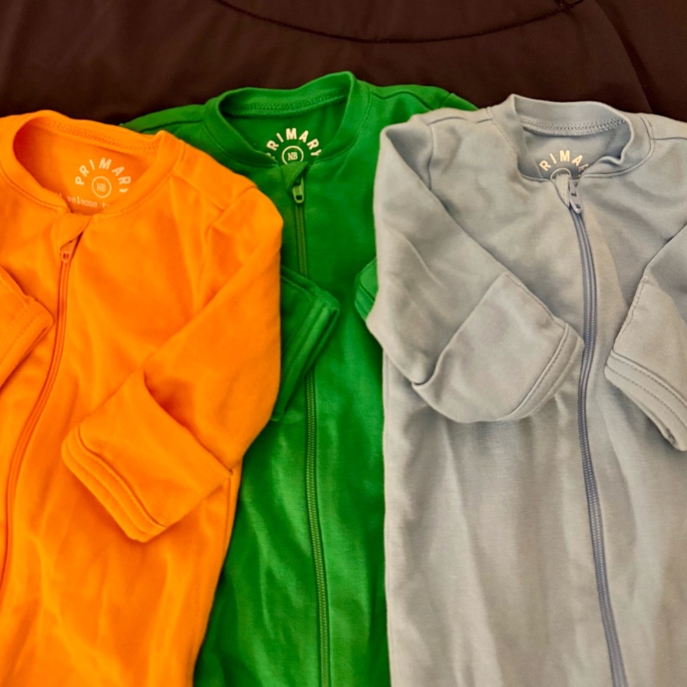 Set of 3 Primary Baby Organic Zip Footie Pajamas - Orange, Green, Blue